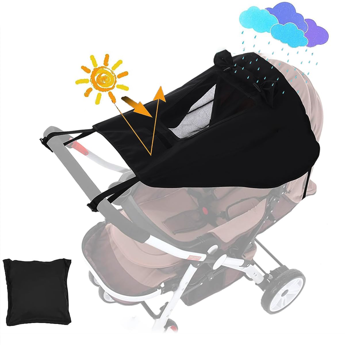 SNOWIE SOFT Sun Shade for Stroller with Mesh Window, Universal Size UV Protection Sunshade for Baby Stroller, Waterproof Rainproof Stroller Canopy Breathable Stroller Cover Shield, Easy Installation SNOWIE SOFT Sun Shade for Stroller with Mesh Window, Universal Size UV Protection Sunshade for Baby Stroller, Waterproof Rainproof Stroller Canopy Breathable Stroller Cover Shield, Easy Installation